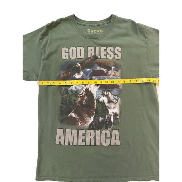 God Bless America Shirt Mens Large Green Patriotic Wolf Eagle Nature Graphic USA - Picture 4 of 6